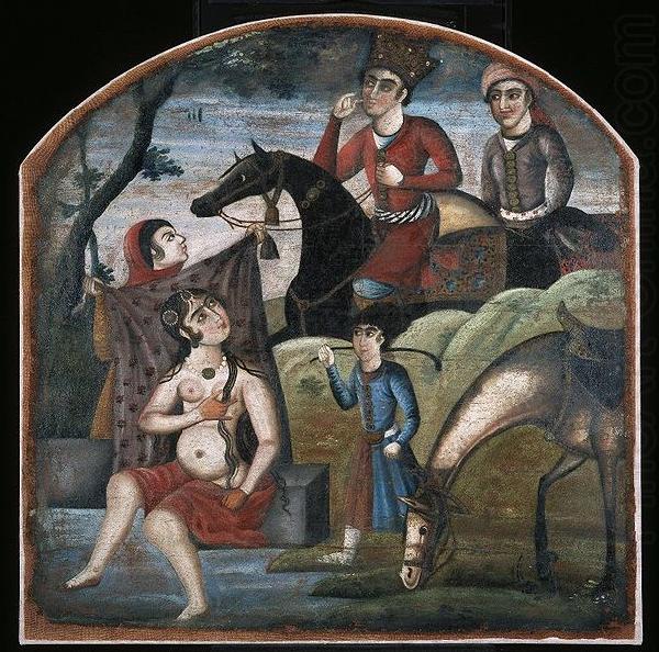 unknow artist Khusraw Discovers Shirin Bathing, From Pictorial Cycle of Eight Poetic Subjects china oil painting image
